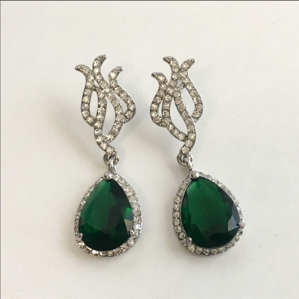 Emerald green rhinestone formal dangle earrings